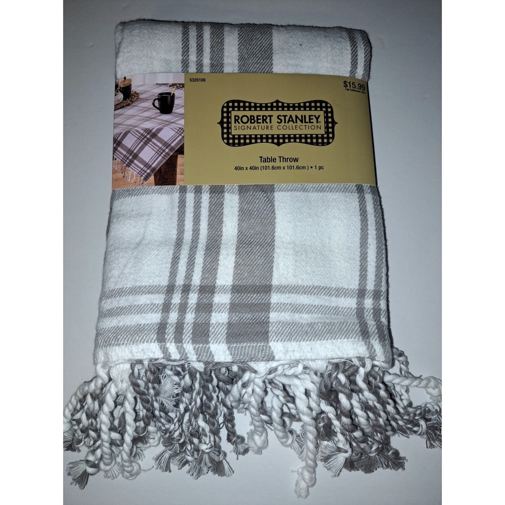 Farmhouse Hobby Lobby Robert Stanley Grey White Plaid Table Throw 40" X 40" NEW
